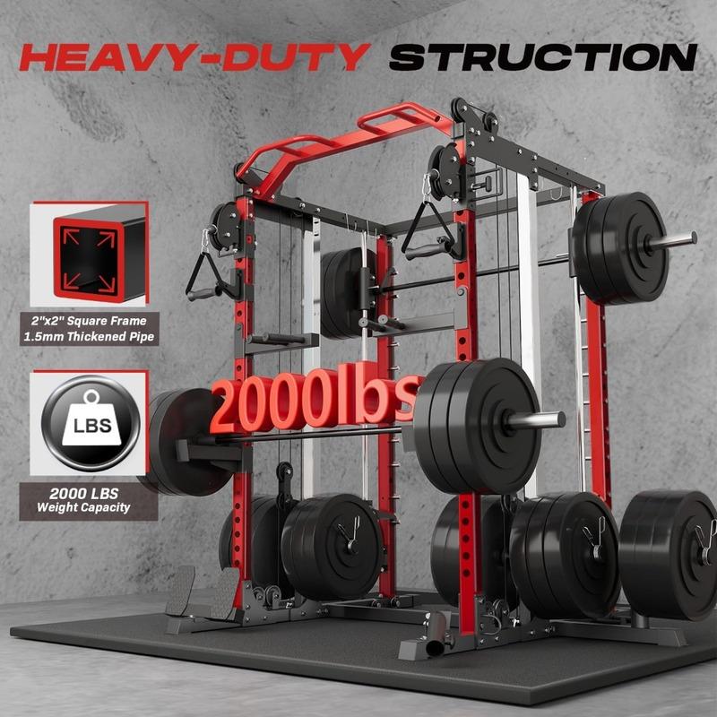 All In One Multi Function Smith Power Cage Rack With Dual Pulley Cable Crossover System For Home Gym Squat Training, Custom