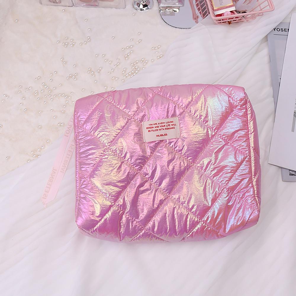 Wide Open Quilted Makeup Bag Large Capacity Zipper Handle Travel Toiletry Cosmetic Bag Ladies Makeup Storage Bags