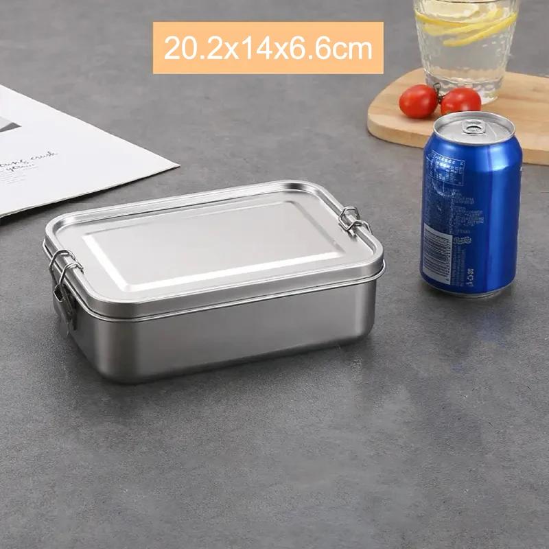 304 Stainless Steel Bento Box With Lockable Clip Metal Portable Food Storage Boxes Multiple Sizes For Home Use Fresh-keeping Box