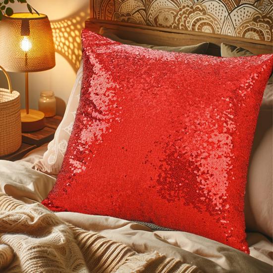 Sequin Pillow Case Shiny Sparkling Throw Pillow Cover Gold/Silver/Red Decorative Pillowcase for Couch Bed Sofa Party
