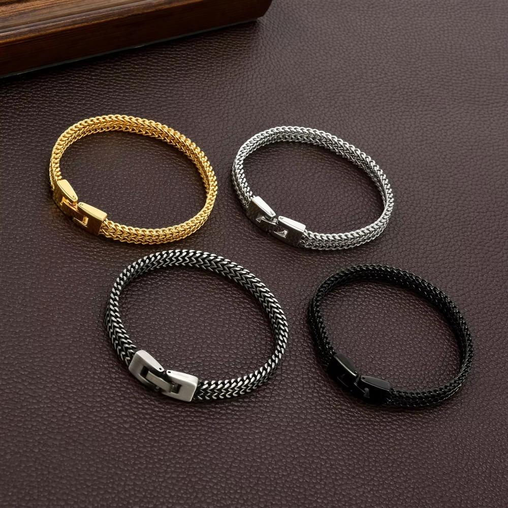 Hip Hop PVD Wasserdicht Anlaufgeschützt Edelstahl Vergoldet Herren Geflochtene Kette Doppelte Reihe Armband Feiner Modeschmuck