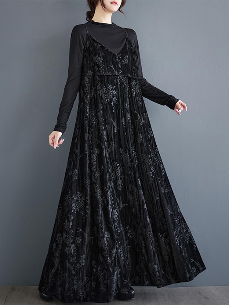 

XITAO Осеннее винтажное однотонное женское платье на бретелях GYX1076 One Size чёрный