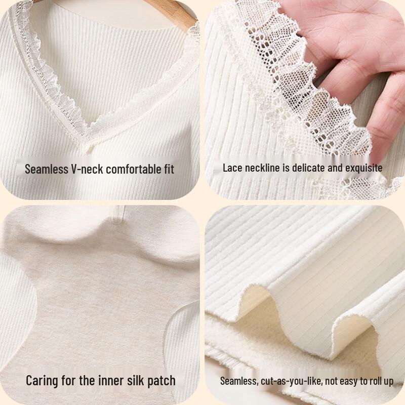 Langsha Women's Thermal V-Neck Seamless Base Layer with Built-in Bra