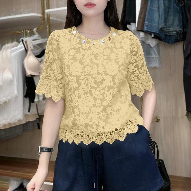 ZANZEA Women Summer Casual Hollow Lace Patchwork Short Sleeve Blouse
