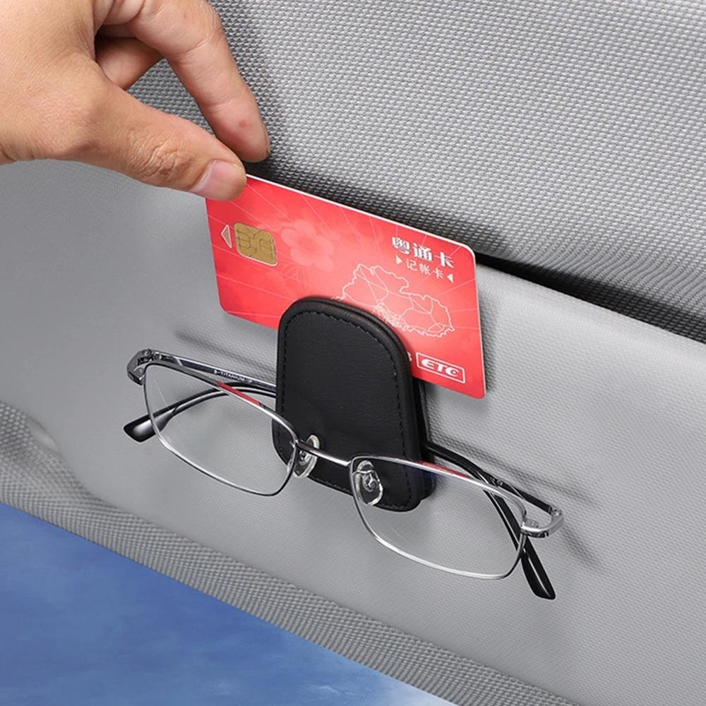Car Glasses Holder Universal Auto Sun Visor Sunglasses Clip Magnetic Leather Eyeglass Card Ticket Clips Car Interior Accessories