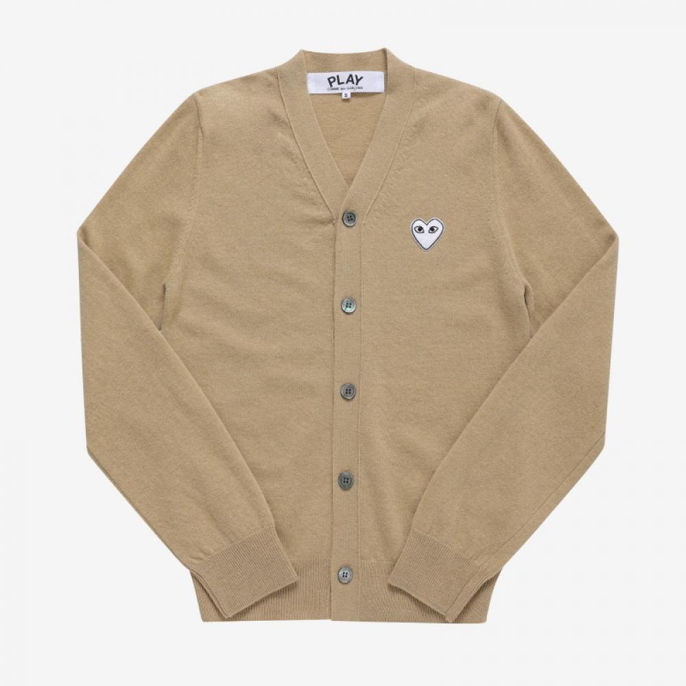 Comme DeS GarconS P1n066 2 Play White Heart Wafen Men S Cardigan