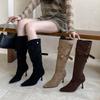 2025 Autumn and Winter New European and American Suede Belt Buckle Pointed Head Thin Heel High Heel Temperament French Fashion Sexy Women's Boots