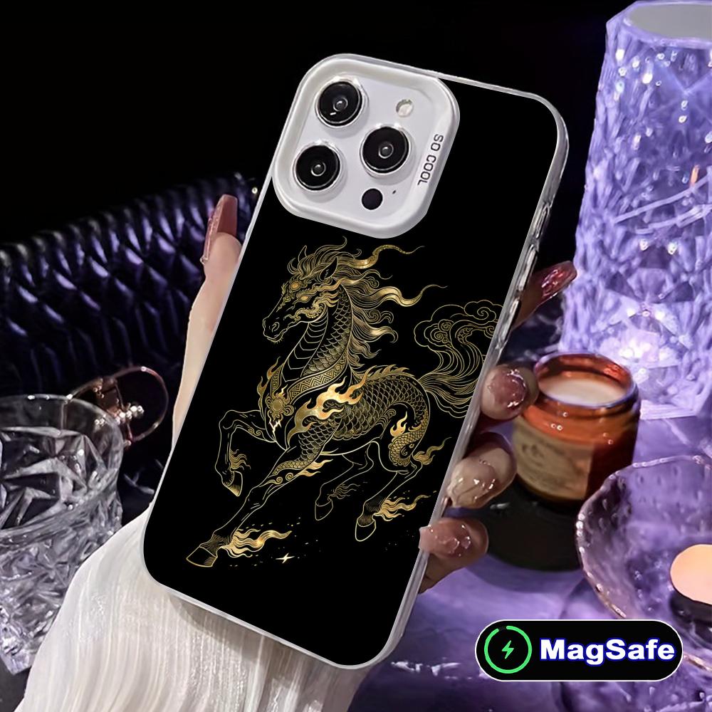 Golden Horse Year Mobile Phone Case for iPhone 17 16 15 14 13 12 11 X XR XS 8 7 Air Pro Max Plus White Translucent Cover
