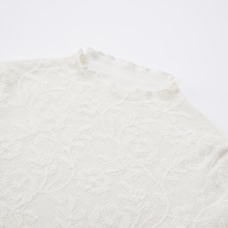 Women's Jacquard Semi-High Collar Long Sleeve T-shirt