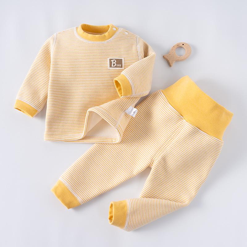 

Осенне-зимний детский домашний костюм с плюшем и утолщенными детскими нарукавниками. Осенняя полосатая одежда и штаны. Домашний костюм. 110