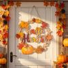 Maple Leaf Pumpkin Ornament Autumn Harvest Wooden Wreath Pendant, Front Door Hanging Ornaments with Hemp Rope, Natural Wood Seasonal Sign Pumpkins