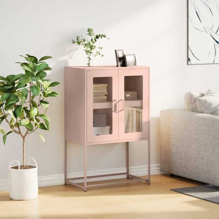 VidaXL Highboard Pink 68x39x107 Cm Steel, Cabinet, Storage Cabinet, Highboard, Sideboard, Tall Cabinet, 853375