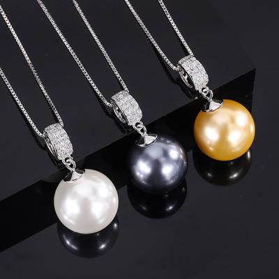 Jewelry Silver Inlaid Austrian Fritillary Retro Women'S Pearl Pendant Necklace Birthday Gift 16Mm
