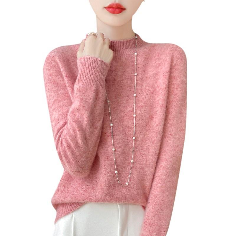 Elegant Advanced Style Seamless Half-High Women's Pullover Sweater in 100% Pure Wool