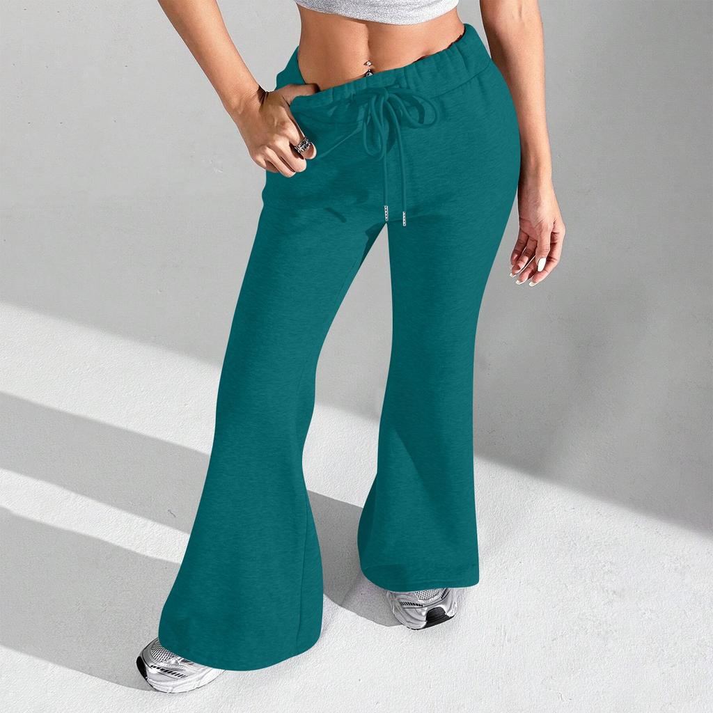 Ladies Fashion Loose Draw String Waist Solid Color Cargo Pants Leisure Flares