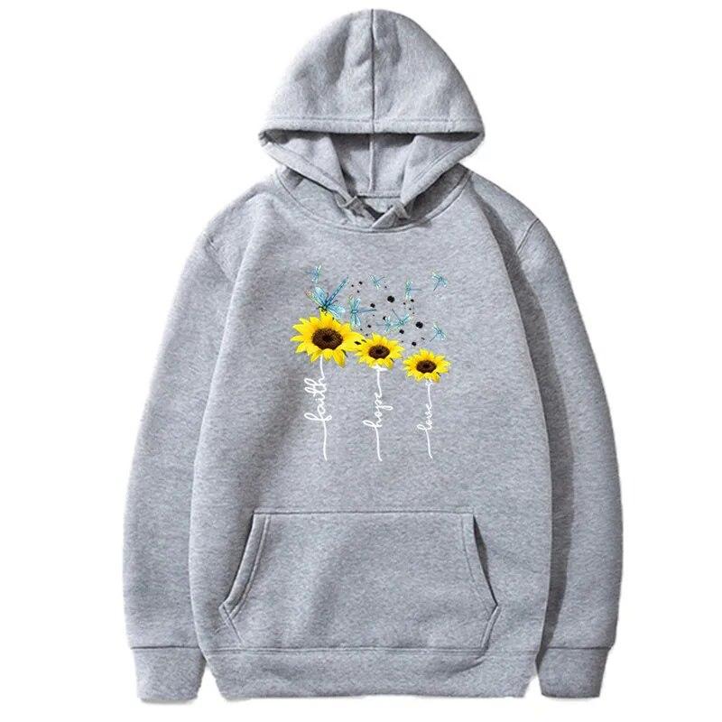Fashion Sunflower Dragonfly Printed Hoodies Unisex Women Streetwear Hoodie Sweatshirts Harajuku Pullover Unisex Tracksuit Clothing