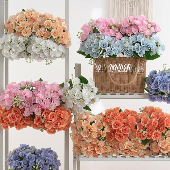 

Букеты из искусственных цветов Искусственный шелк Имитация цветка Растение вечно цветущее реалистичное букет роз для дома Свадьба Патио Офис Спальня шампанского