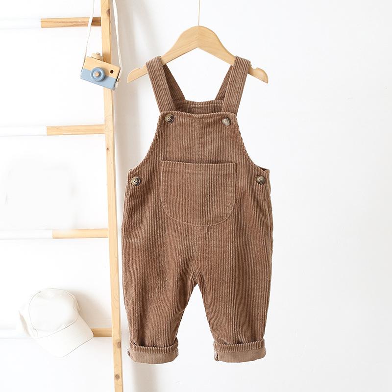 

Вельветовый детский комбинезон для девочек, модные осенние детские брюки для мальчиков, однотонные комбинезоны с карманами 85 хаки