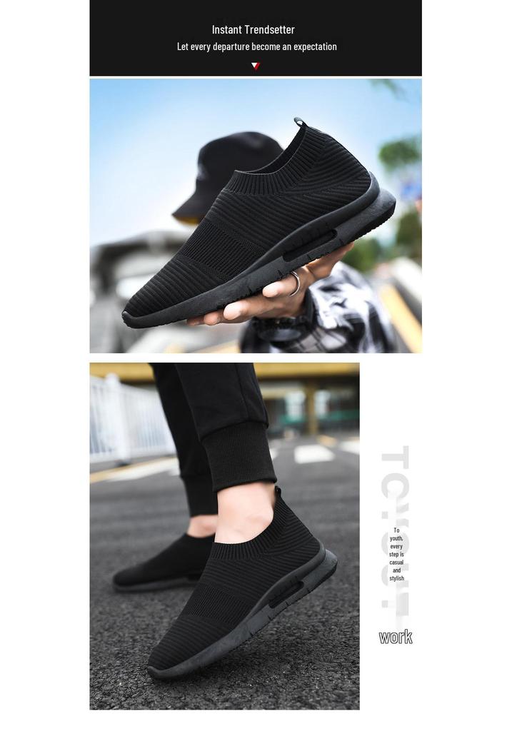 2026 Trendy Black Men's Breathable Flyknit Mesh Running Shoes