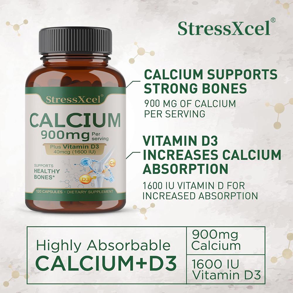Calcium 900 Mg Dietary Supplement, With Vitamin D3 1600 IU, 120 Capsules Per Bottle