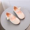 Girl's Mary Janes Pearl Shallow Black Beige Pu Leather Children Princess Shoes Four Seasons 21-30 Flexiable All-match Kids Flats