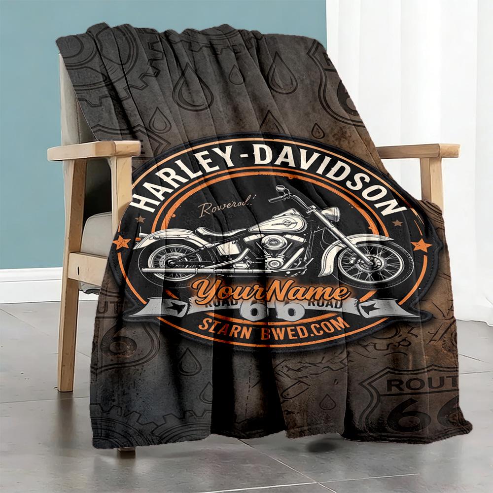 Harley-davidson Motorcycles Personalized Text Blanket Multi-purpose Customizable Blanket Soft Warm Cozy Great for Picnics Bed Office Chair Bedding