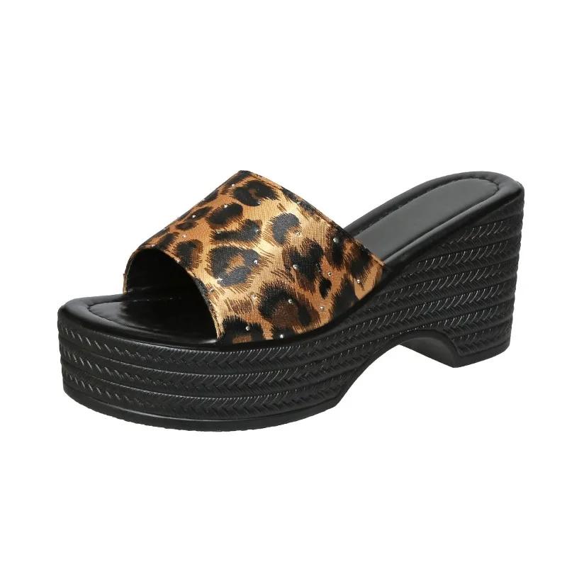 Fashion 2025 High Quality Ladies Shoes Open Toe Women's Slippers Fashion Leopard Print Casual Outdoor Summer Plus Size Platform Slippers