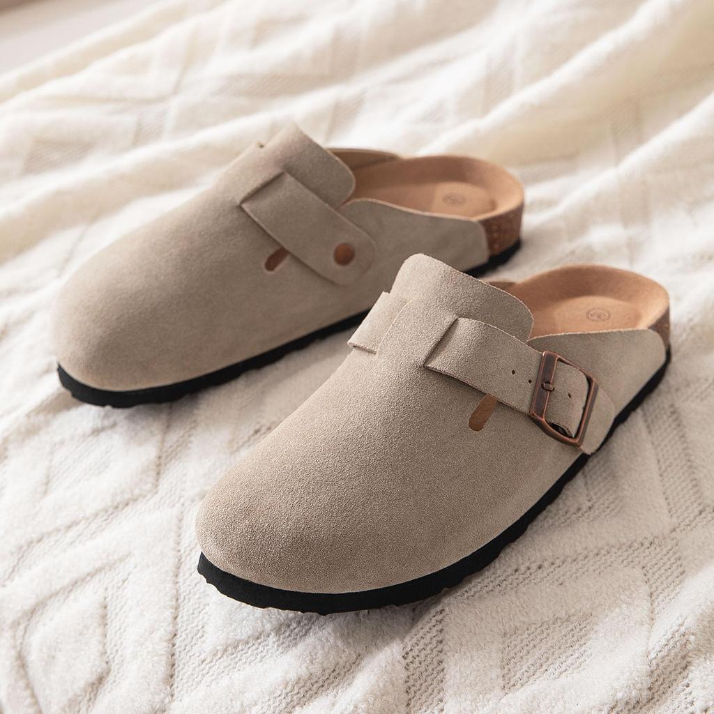 Fashion Smile Fashion Womens Suede Clogs Mules Men House Slippers With Arch Support New Clogs Men Slippers  Double Buckle Women Slippers