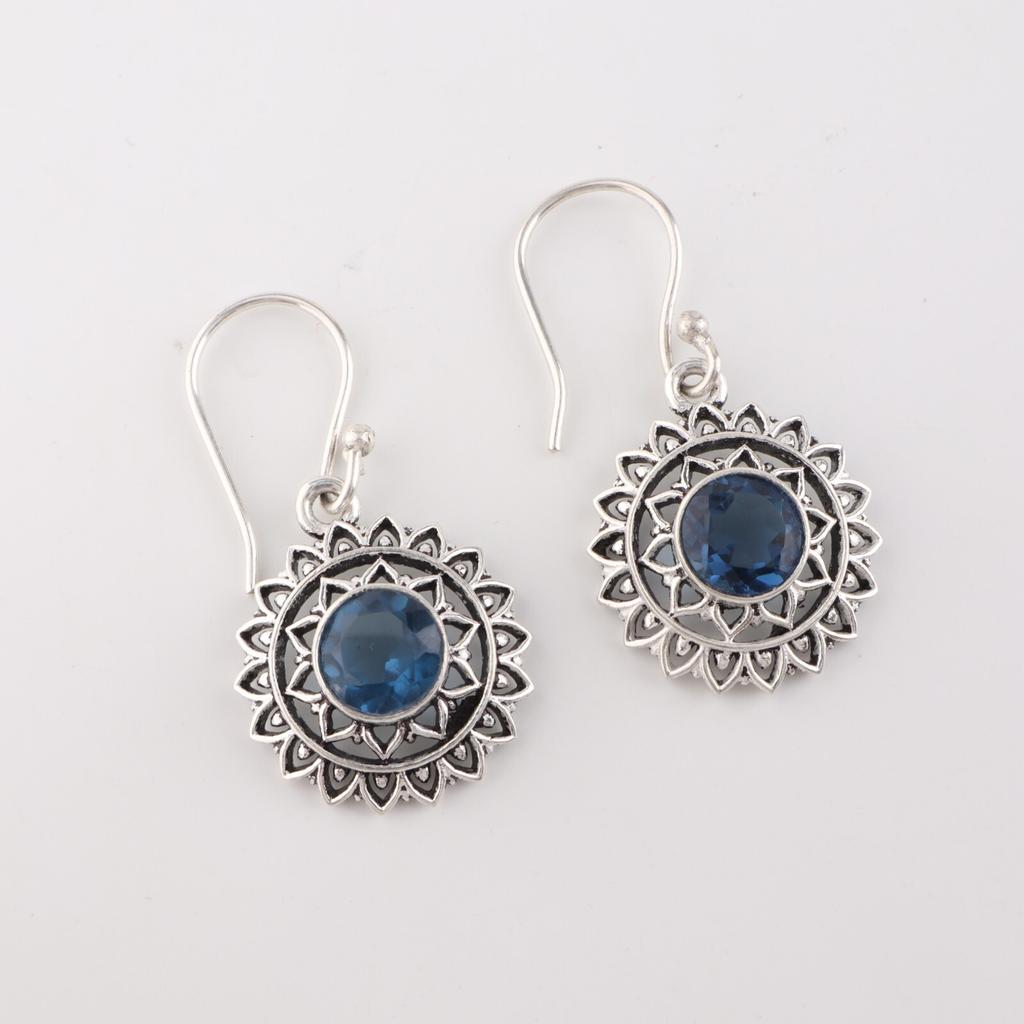 London Blue Topaz Edelstein 925 Sterlingsilber Schmuck Tropfen-/Hängeohrringe 1,57" CE-19-2