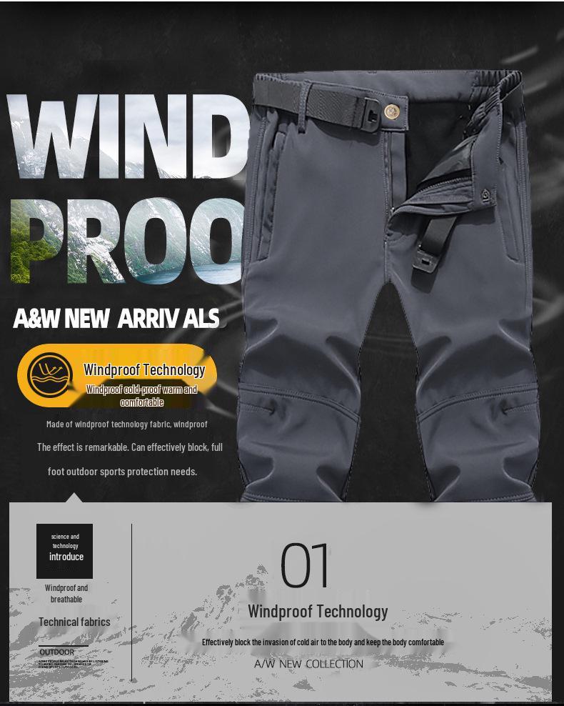 Men's Outdoor Windproof Ski Pants: Winter Fleece-Lined, Cold-Proof, Multi-Pocket Softshell for Mountaineering