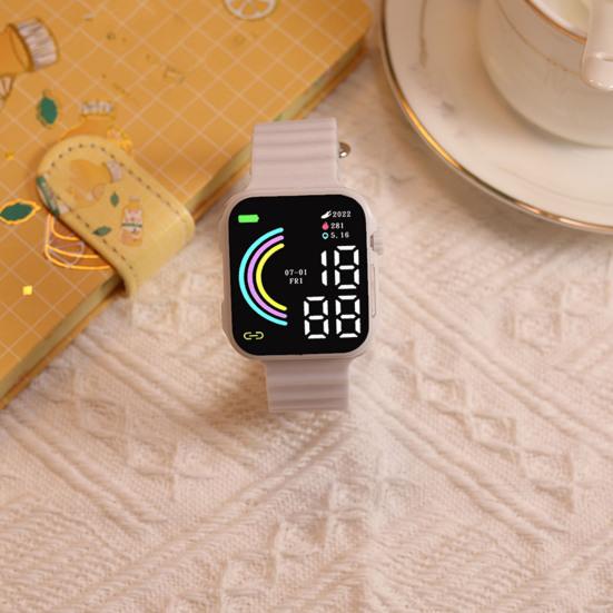 LED-Elektronikuhr, quadratisches Regenbogen-Zifferblatt, einfarbig, weiches Anti-Rutsch-Armband, verstellbar, für Kinder, Studenten, Freizeitsport, digitale Armbanduhr, Geburtstagsgeschenk