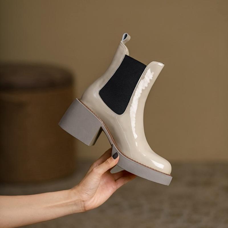 Fashion HOT SALE Women Boots Patent Leather Shoes for Women Round Toe Chunky Boots Platform Shoes Winter Modern Boots Women Punk Shoes