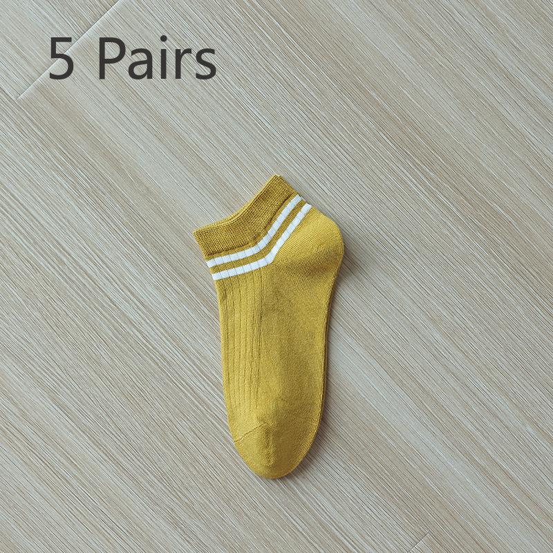 5 Pairs of Female Pure Cotton Non Slip Non Drop Heel Anti Bacterial Breathable Sweat Absorbing Boat Socks