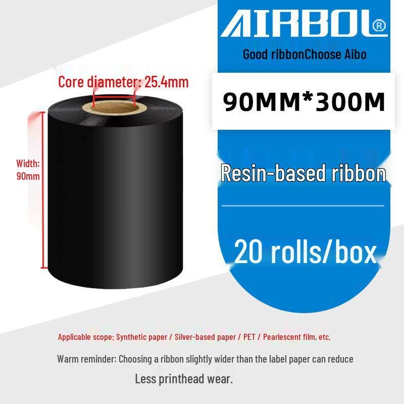 110x300m Wax & Resin Full Resin Water Washable Thermal Transfer Ribbon Roll for Barcode Label Printers.