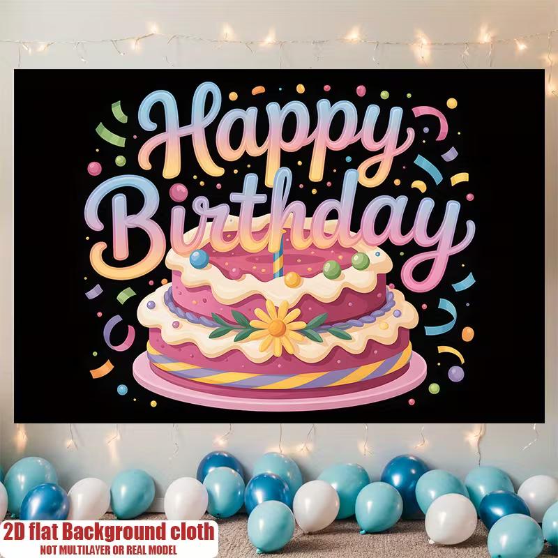 

2D Cute Birthday Cake Happy Birthday Backdrop for Girls Party Background 47.2x31.5inch/120*80cm