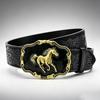 Cintura in Pelle Floreale Embossata Stile Western Cowboy con Fibbia Grande a Cavallo - Unisex Stile Punk