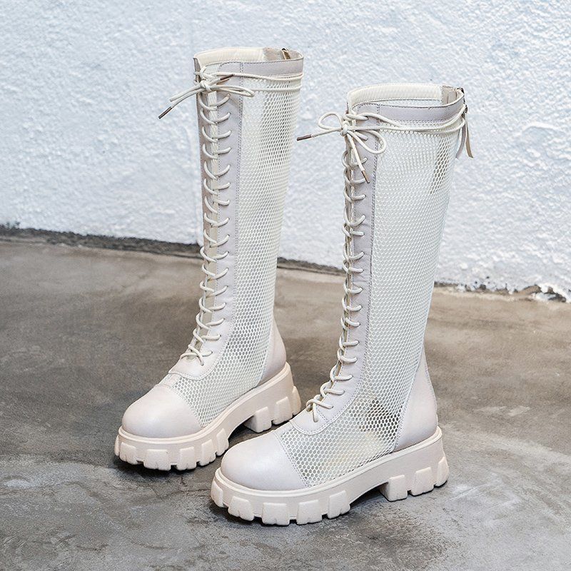 

Большой обхват голенища, толстые ноги, жир, полые сетчатые ботинки, женская обувь больших размеров 41-43, но ботфорты до колена 42 43 бежевый