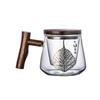 Szklany kubek do herbaty Zen Liść Bodhi 400 ml, złocony, z zaparzaczem i drewnianą rączką pokrywki, kubek do herbaty kwiatowej do biura, do oddzielania herbaty