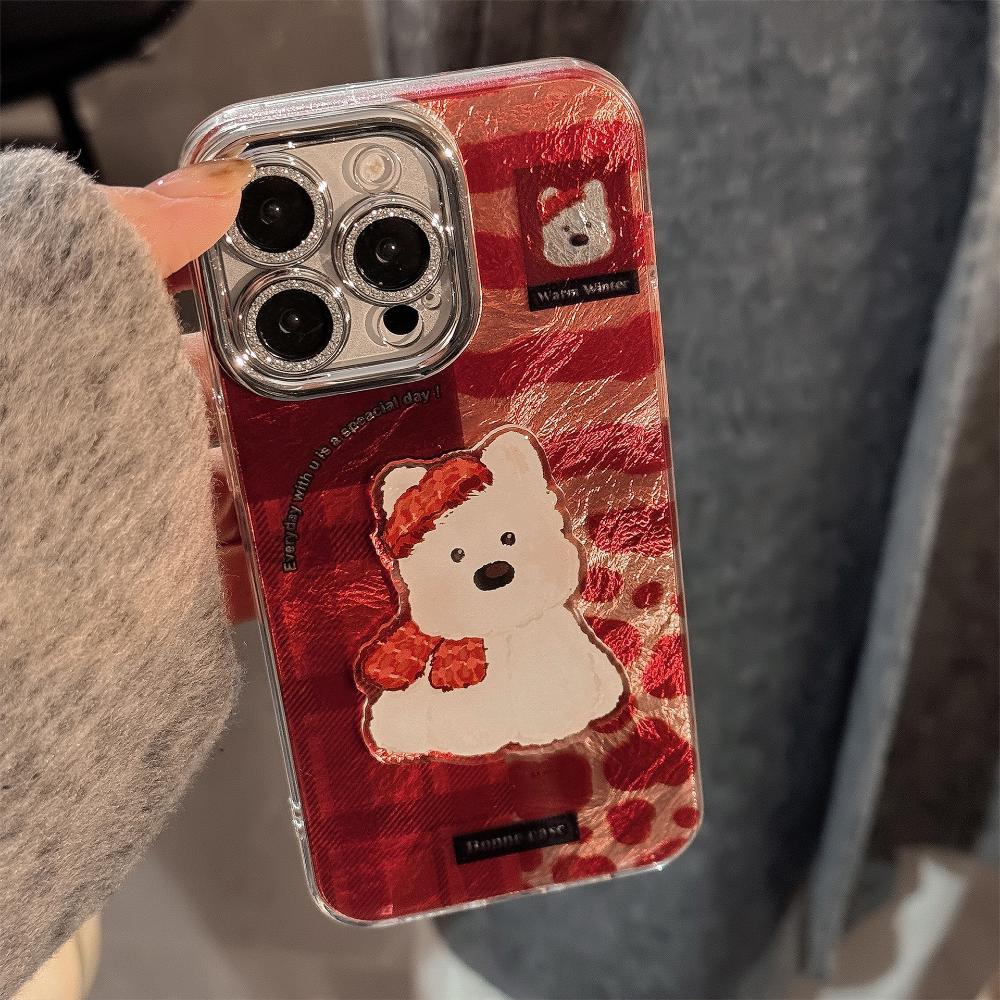 Red Plaid West Highland Style Phone Case for IPhone 17 Pro Max, Apple IPhone 16, 3D Cartoon High-quality Protective Case