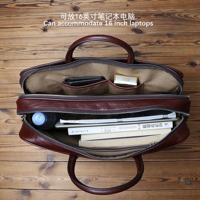 NZPJ Genuine Leather Men's Briefcase Vintage Natural Cowhide Handbag Large Capacity Crossbody Bag Casual Fashion Computer Bag
