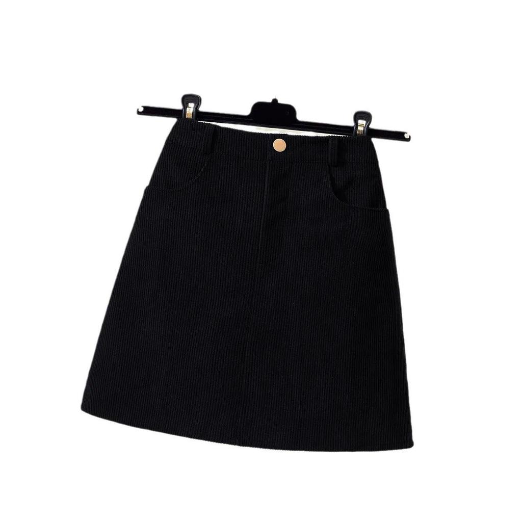 2026 Autumn/Winter Plus Size Corduroy High Waist A-line Black Short Skirt