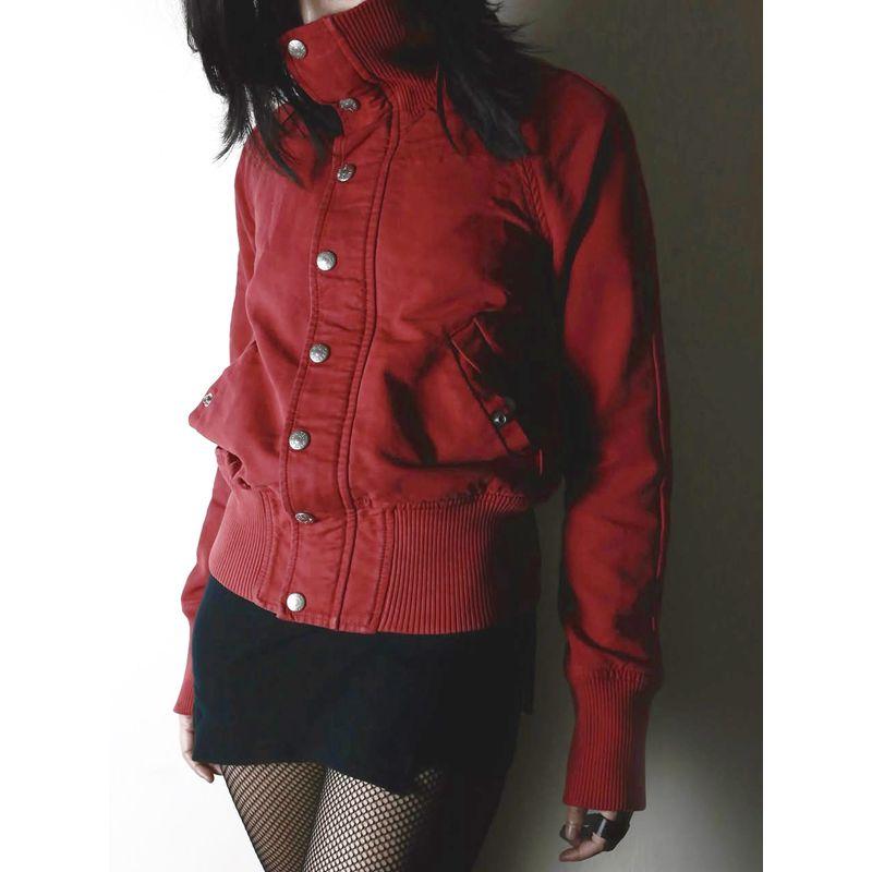 H Home European and American Women's Clothing Cool American Stand Collar Red Pocket Jacket Outwear Female Cinched Patchwork Breasted Tops Autumn