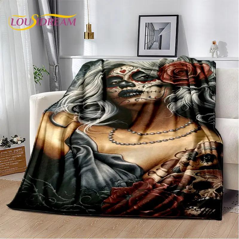 3D Gothic Horror Weiblicher Schädel Totes Mädchen Weiche Plüschdecke, Flanelldecke Überwurfdecke für Wohnzimmer Schlafzimmer Bett Sofa Picknick