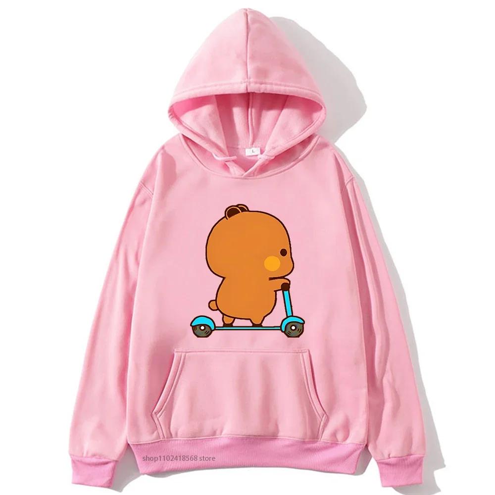 Cute Couple Hoodie Cute Bubu and Dudu Are Playing Scooter Together Sweatshirts Hooded Men's Clothes Women Panda Bear Top