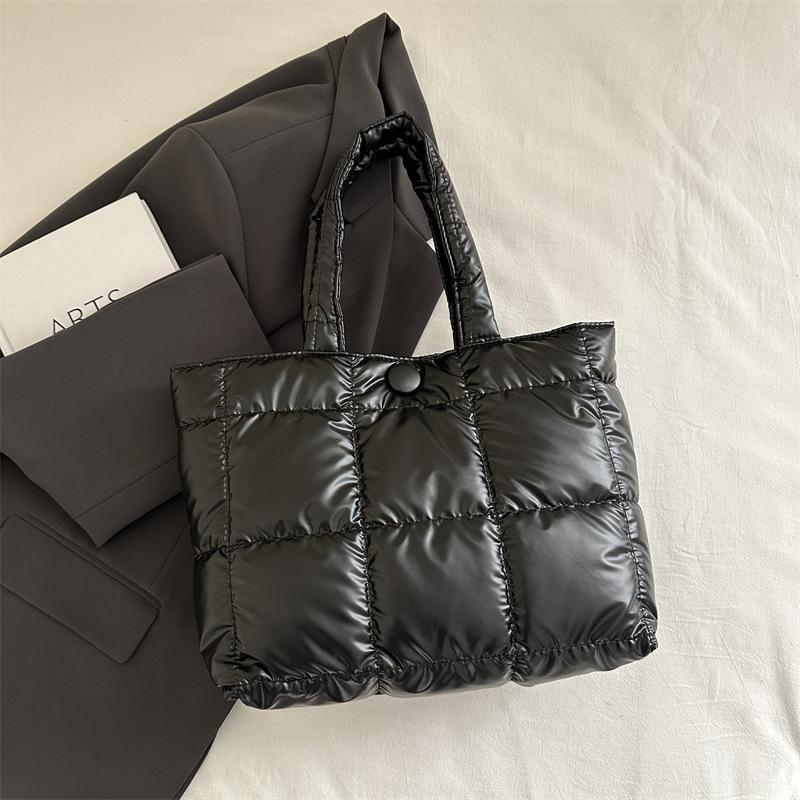 New Large-capacity Tote Bag for Women Fashi Solid Color Quilted Tote Bag Lightweight Puffer Waterproof Shoulder Bags Female