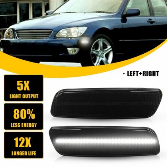 Smoked White LED Front Bumper Side Marker Lights For 1998-05 Lexus GS300 Base EA