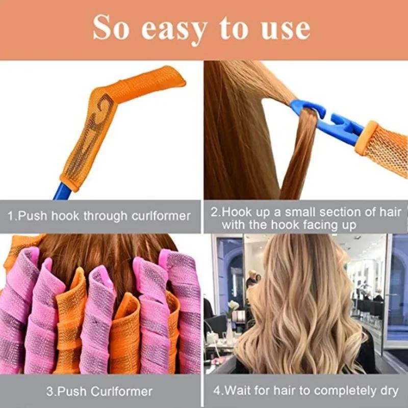 12/18/10pcs Hair Curler Rollers Women Spiral Curls Heatless with 2 pcs Hooks DIY Not-Waveform Shape Rollers Spiral Round Curls