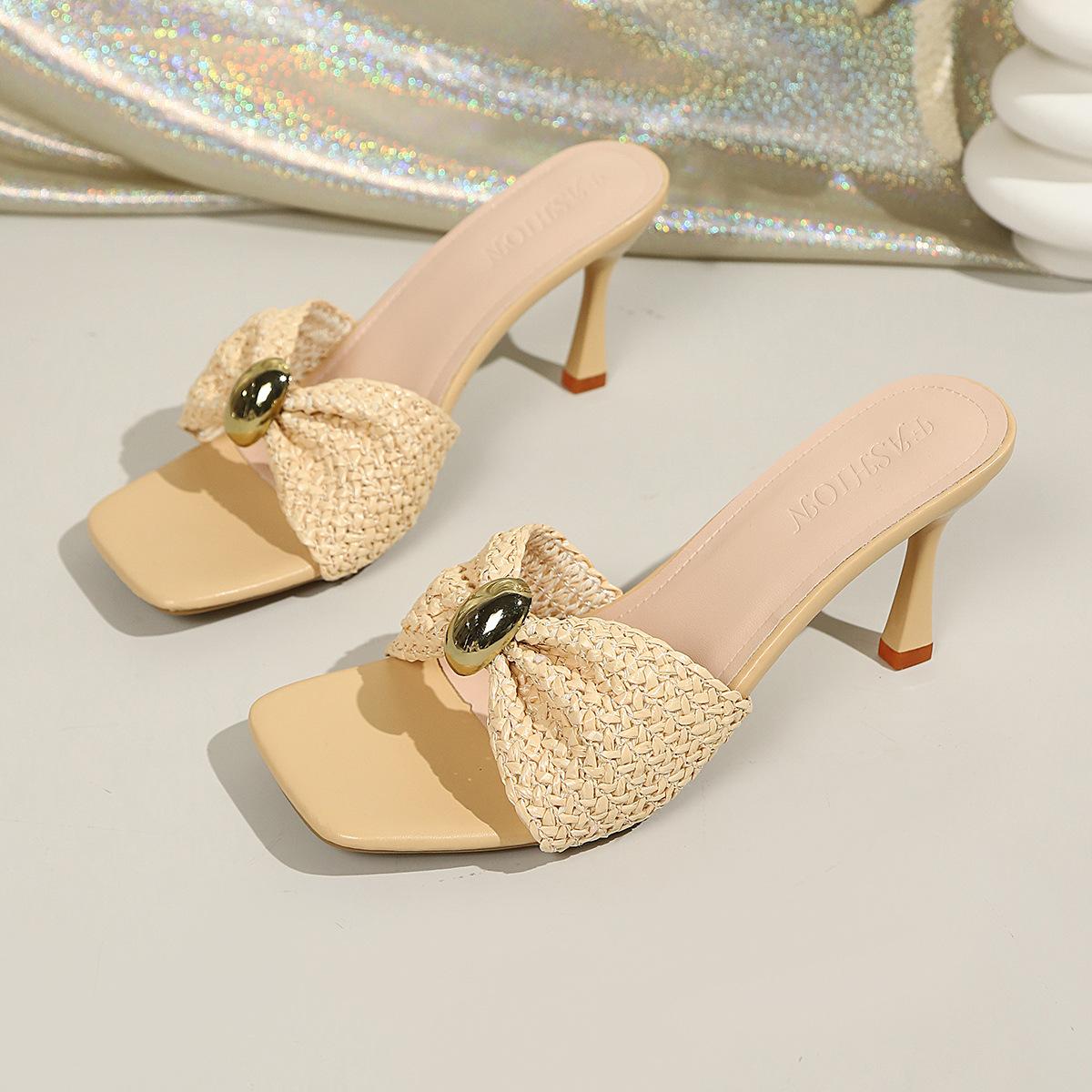 

High-heeled Flip-flops, Women s Low-heeled Square-toe Shoes, Large Size Shoes, Sandals 43 коричневий