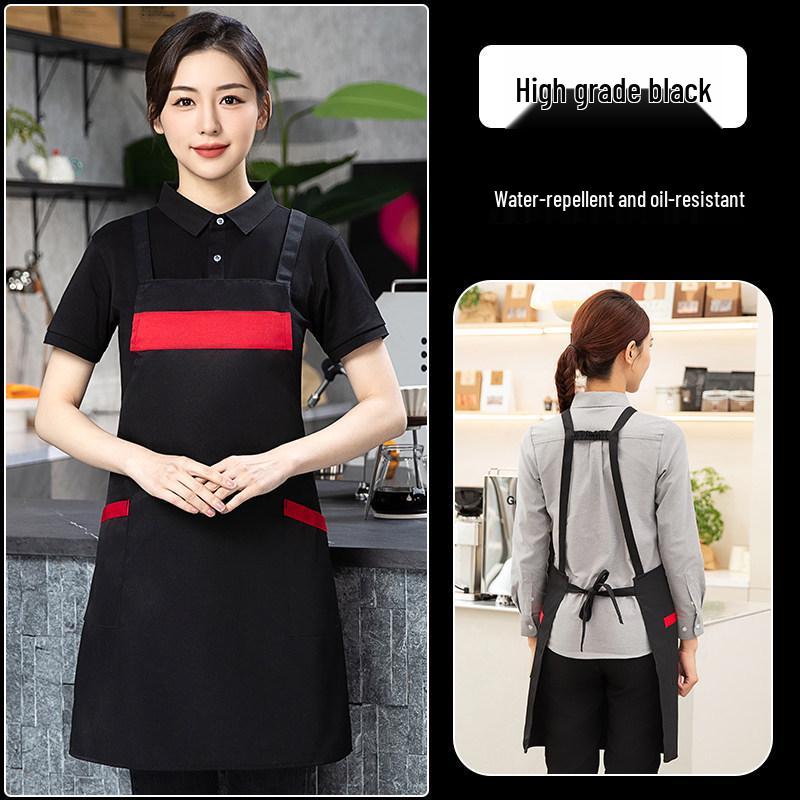 2026 Black Waterproof Waist Apron: Catering, Coffee, Milk Tea - Printed Logo, Oil-Proof, Hotel & Kitchen Use