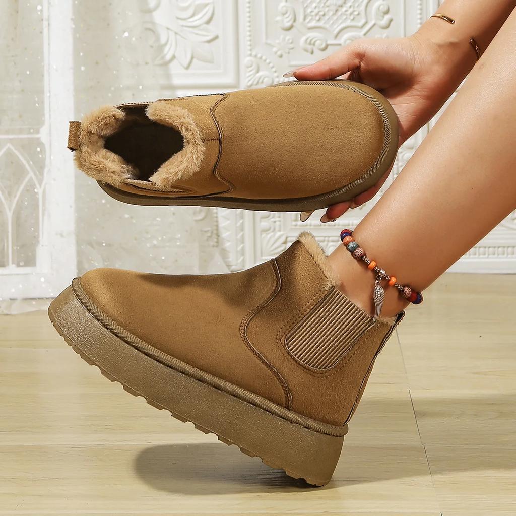 Winter Women Platform Boots Thermal Snow Boots Fur Lined Elastic Ankle Warm Short Boots New Slip Resistant Cold Shoes for Women
